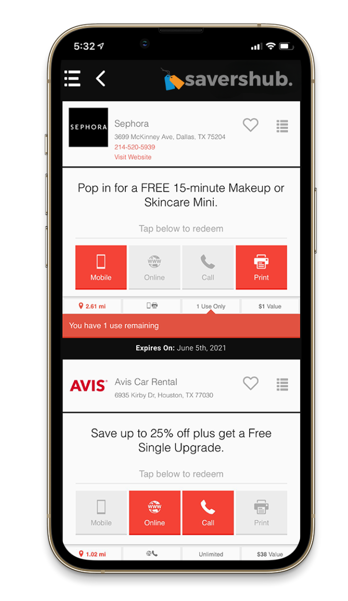 Member app showing local deals
